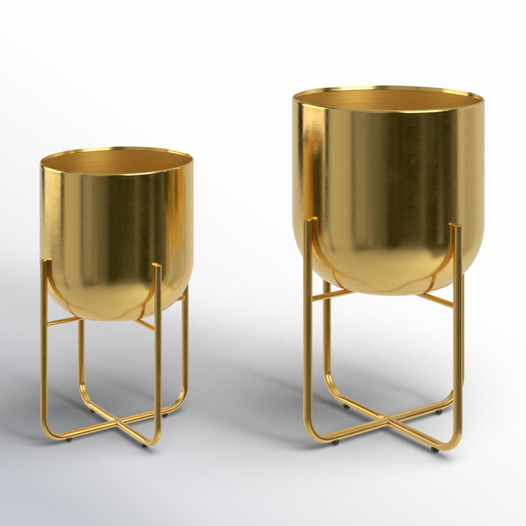 Nickson 2-Piece Gold Iron Indoor/Outdoor Planter Set