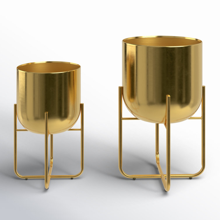 Nickson 2-Piece Gold Iron Indoor/Outdoor Planter Set