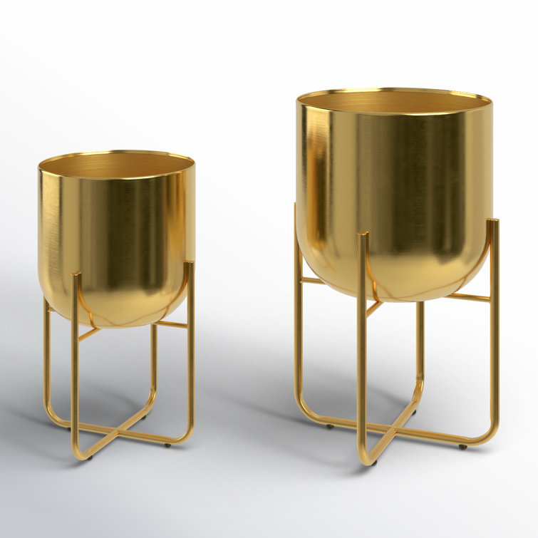 Nickson 2-Piece Gold Iron Indoor/Outdoor Planter Set