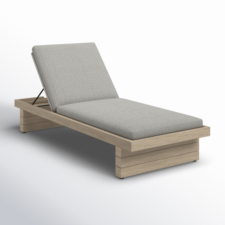 Davie 31.5'' Teak Outdoor Chaise Lounge with Gray Cushions