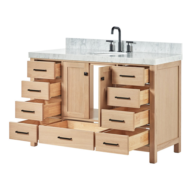 Cambridge 54" Oak Freestanding Vanity with Carrara Marble Top