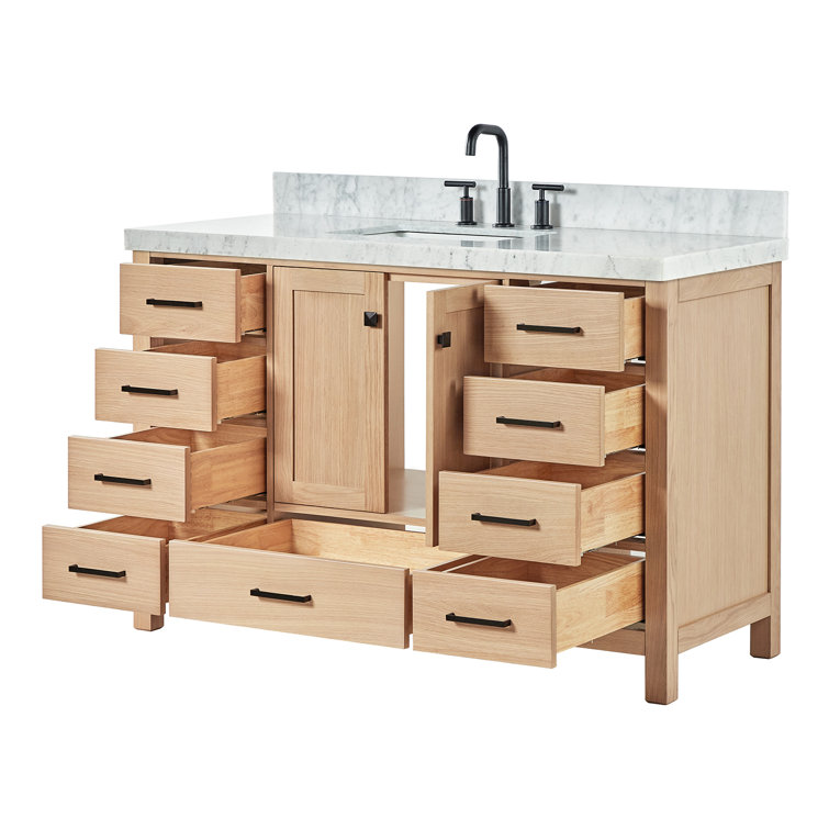 Cambridge 54'' Oak Single Bathroom Vanity with Carrara Marble Top