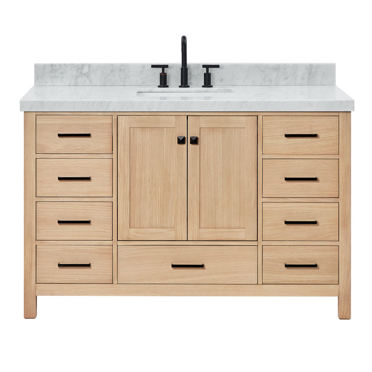 Cambridge 54'' Oak Single Bathroom Vanity with Carrara Marble Top
