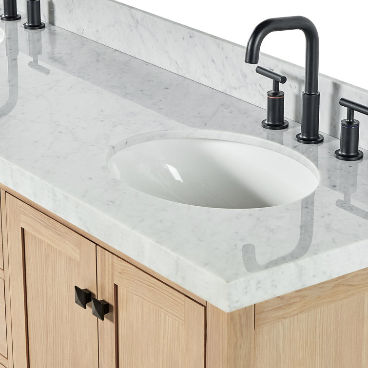 Cambridge 72'' Oak Double Vanity with Carrara Marble Top