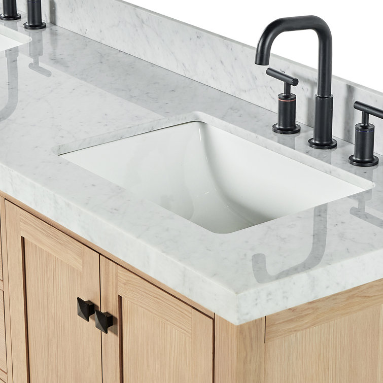 Cambridge 72'' Oak Double Bathroom Vanity with Carrara Marble Top