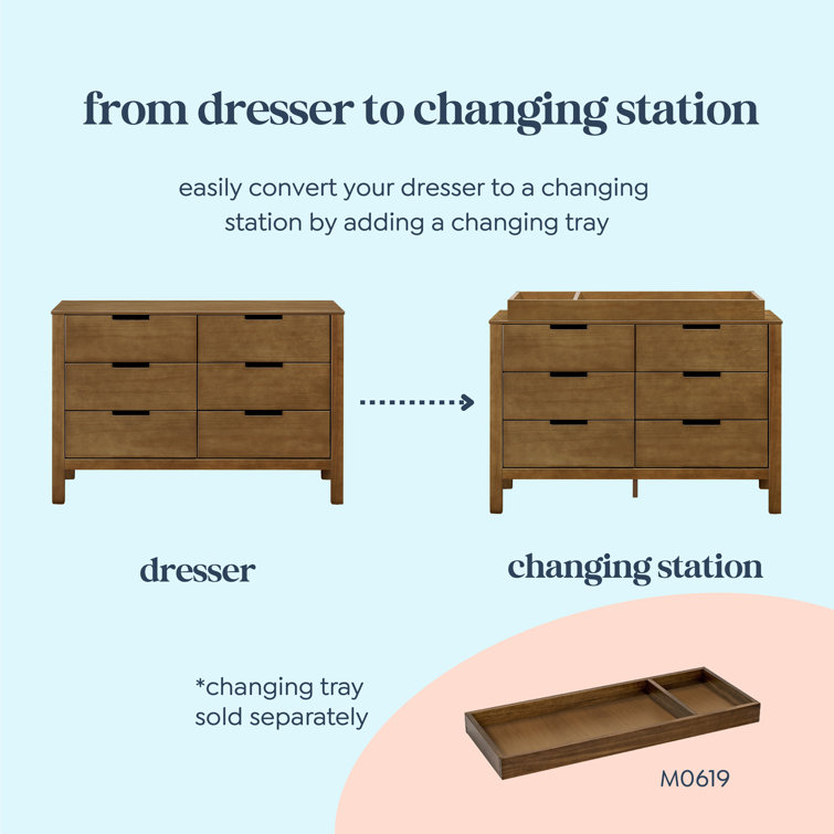 Walnut 51.25" Double Dresser with Six Drawers