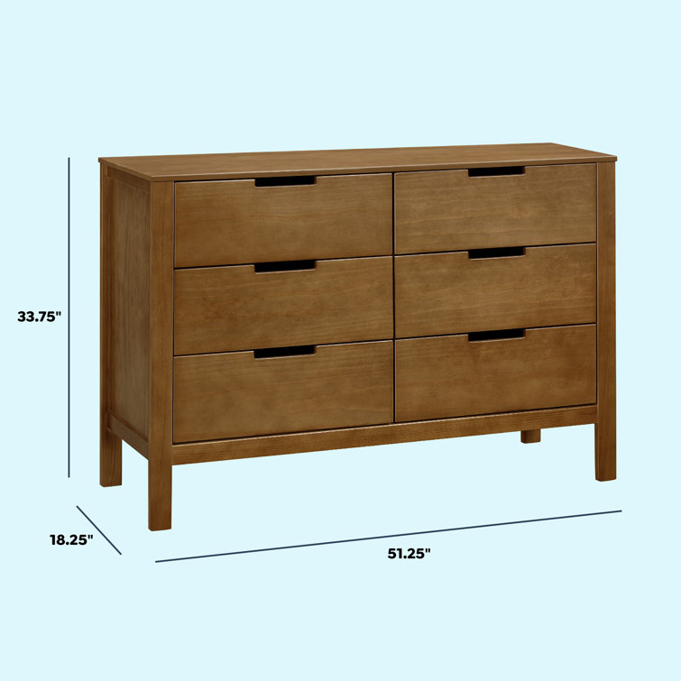 Walnut 51.25" Double Dresser with Six Drawers