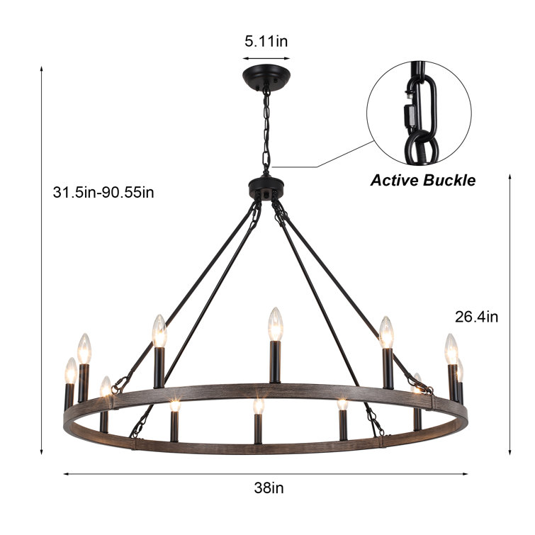 38'' Black Metal Wagon Wheel Candle Chandelier