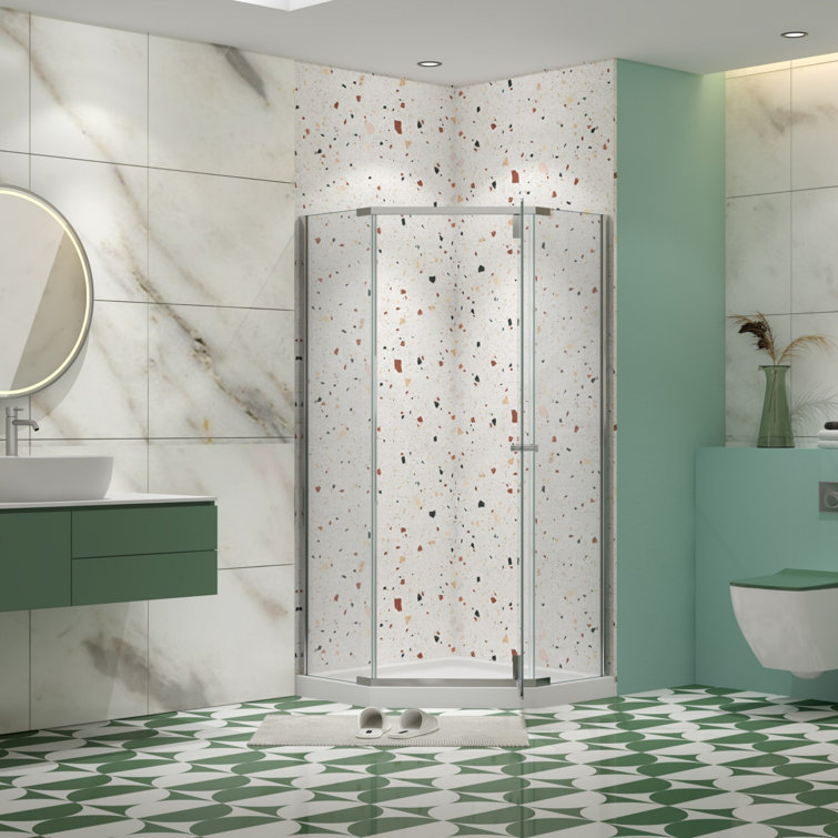 72" Frameless Chrome Pivot Shower Enclosure with Clear Tempered Glass
