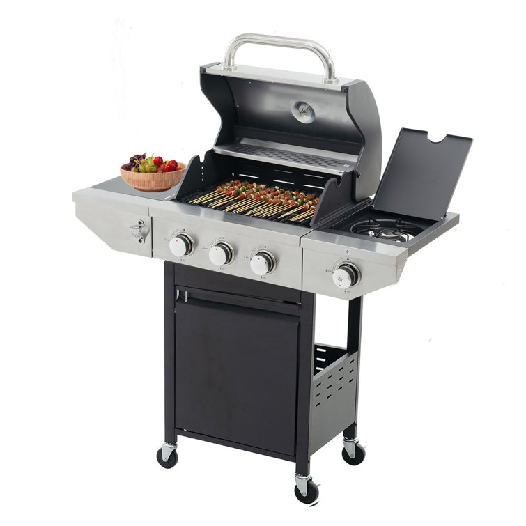 Stainless Steel 3-Burner Propane Gas Grill with Side Burner