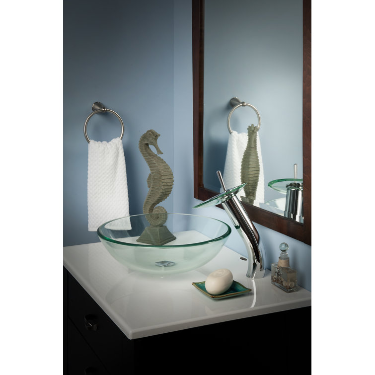 Polished Chrome Single Handle Waterfall Vessel Faucet with Clear Glass Disc