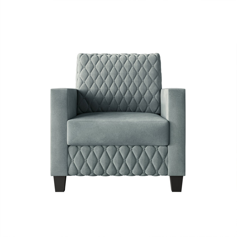 Light Blue Diamond-Patterned 3-Piece Velvet Living Room Set