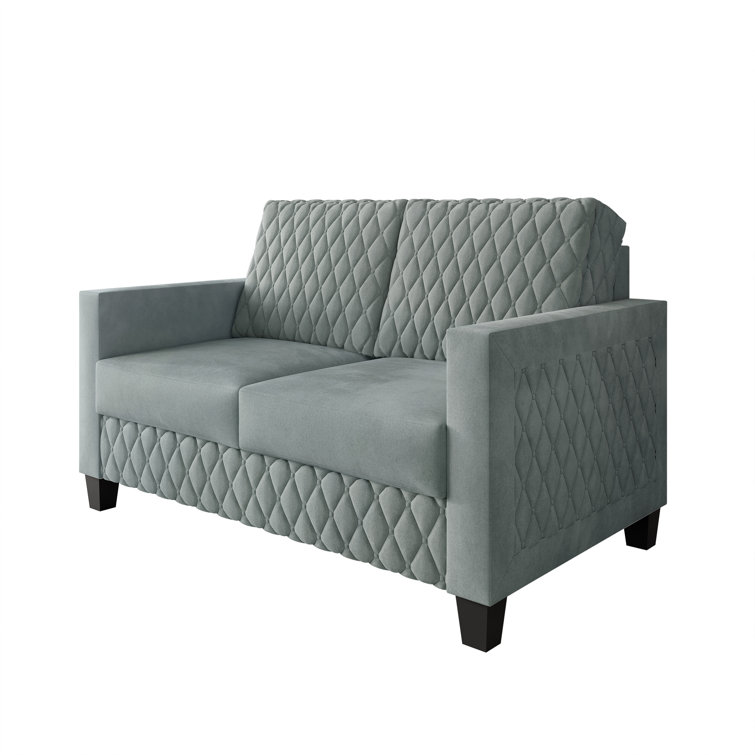 Light Blue Diamond-Patterned Velvet 2-Piece Living Room Set