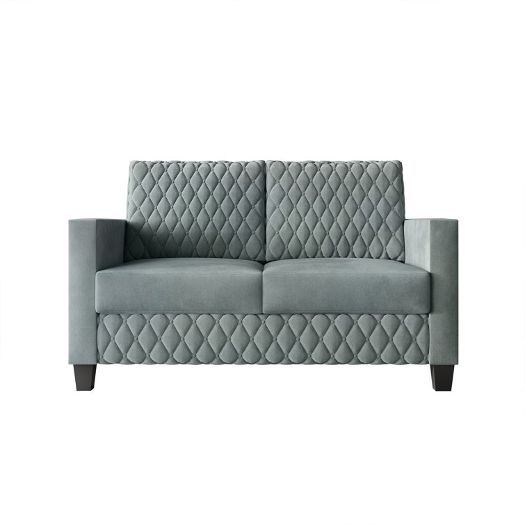 Light Blue Diamond-Patterned Velvet 2-Piece Living Room Set