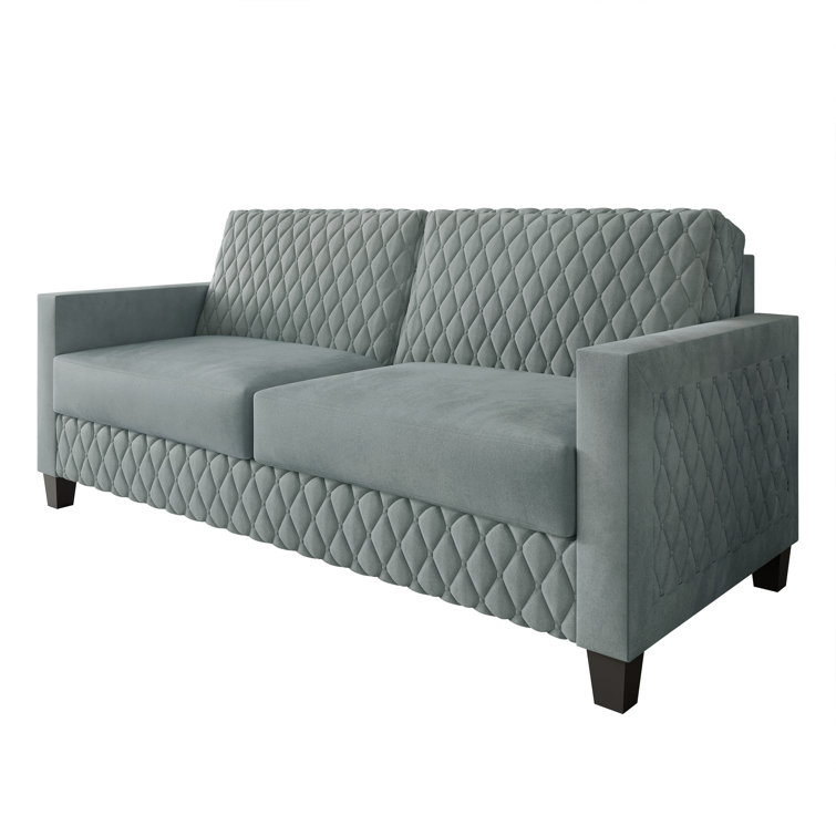 Light Blue Diamond-Patterned Velvet 2-Piece Living Room Set