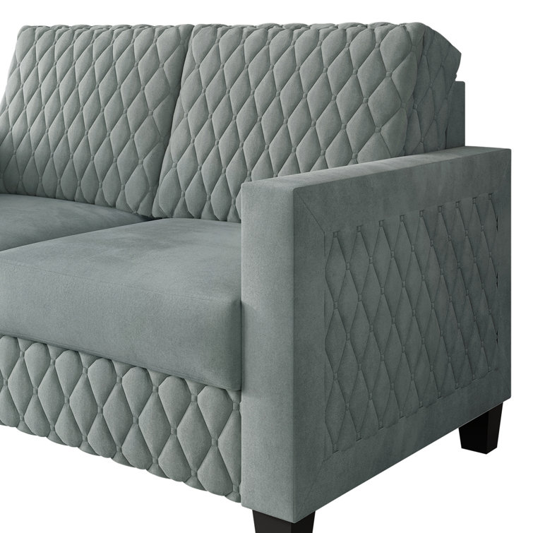 Light Blue Diamond-Patterned Velvet 2-Piece Living Room Set