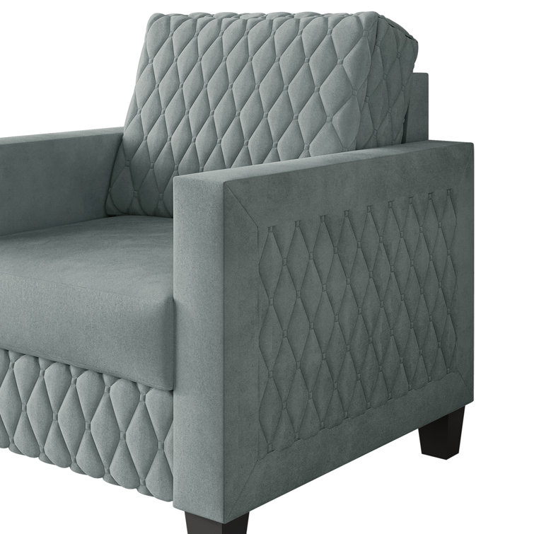 Light Blue Diamond-Patterned 3-Piece Velvet Living Room Set