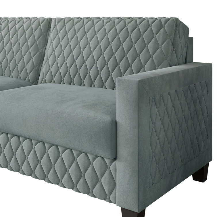 Light Blue Diamond-Patterned Velvet 2-Piece Living Room Set
