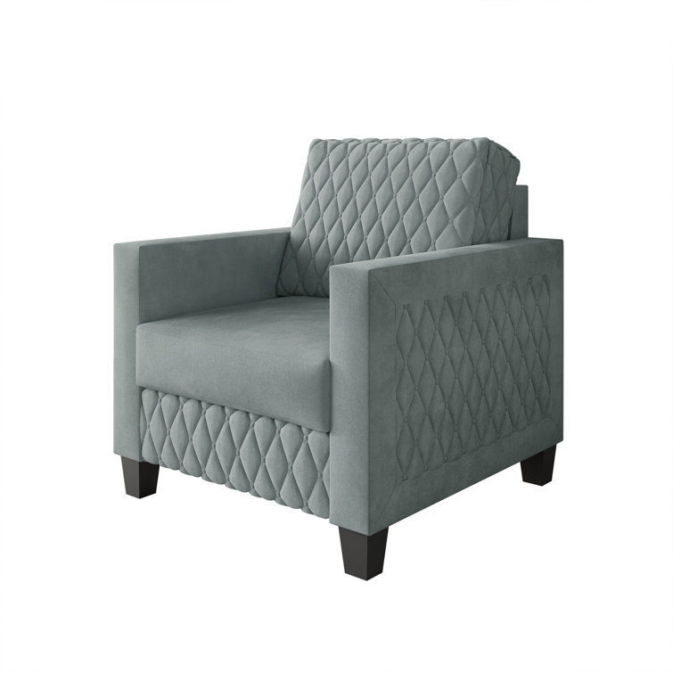 Light Blue Diamond-Patterned 3-Piece Velvet Living Room Set
