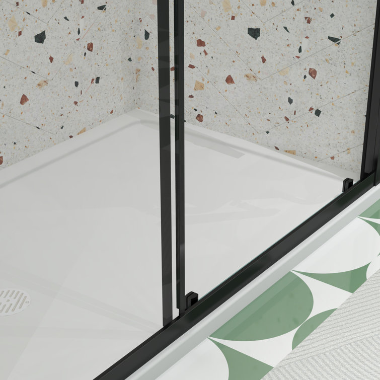 Matte Black 54"W x 72"H Sliding Shower Door with Stainless Steel Handle