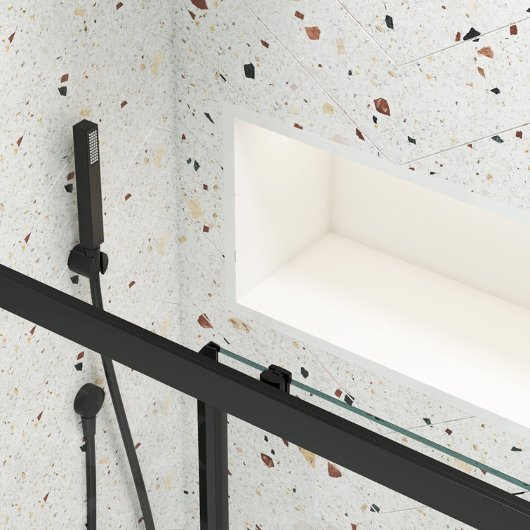 Matte Black 54"W x 72"H Sliding Shower Door with Stainless Steel Handle
