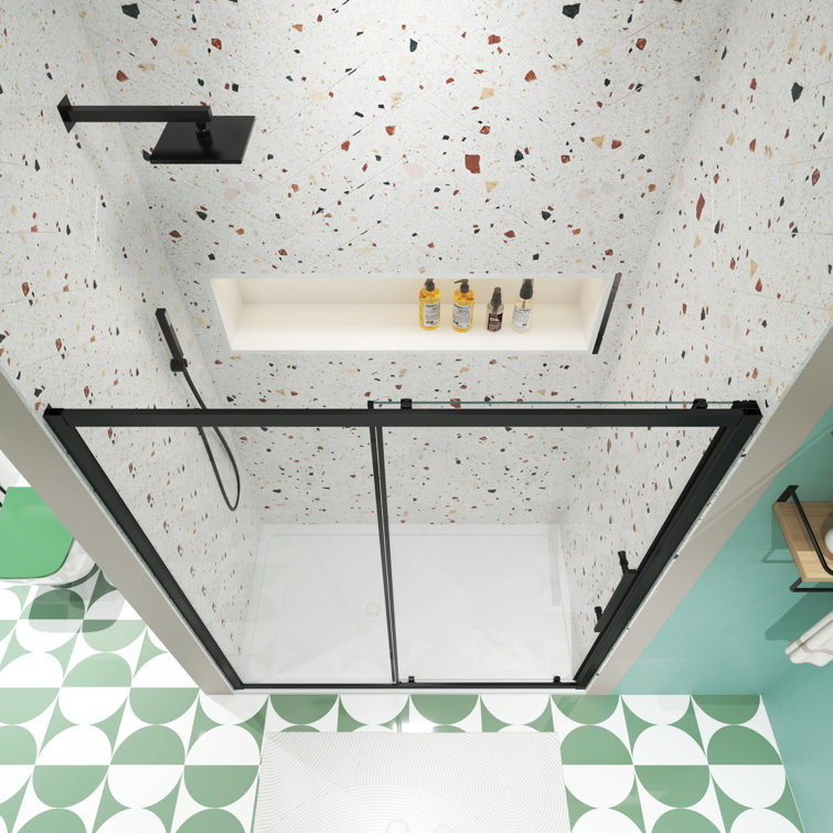 Matte Black 54"W x 72"H Sliding Shower Door with Stainless Steel Handle
