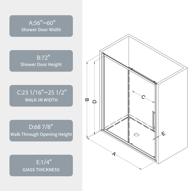 60" Matte Black Sliding Shower Door with Tempered Glass