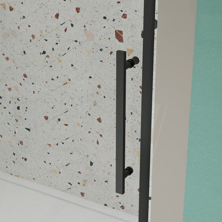 Matte Black 54"W x 72"H Sliding Shower Door with Stainless Steel Handle