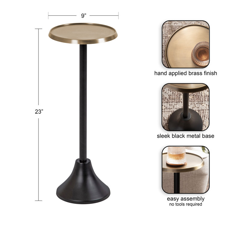 Gold and Black Round Iron Pedestal End Table