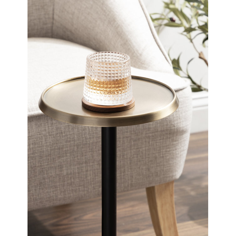 Gold and Black Round Iron Pedestal End Table