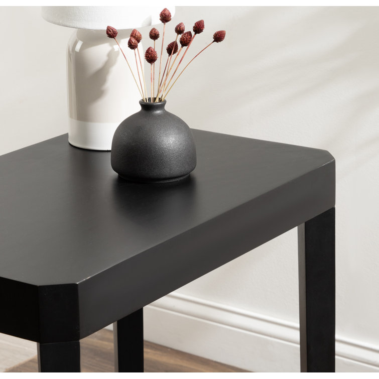 Black Solid Mango Wood Rectangular End Table with Shelf
