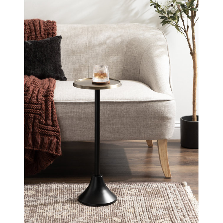Gold and Black Round Iron Pedestal End Table