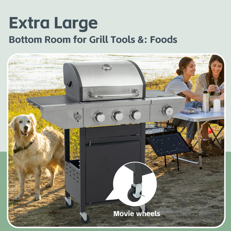 Stainless Steel 3-Burner Propane Gas Grill with Side Burner