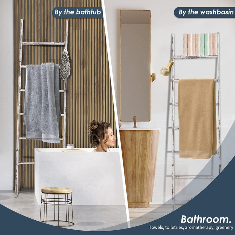 Wash White 6-Tier Wooden Blanket Ladder