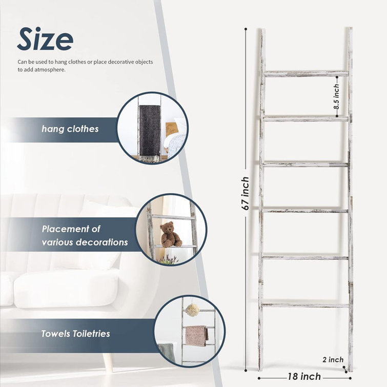 Wash White 6-Tier Wooden Blanket Ladder