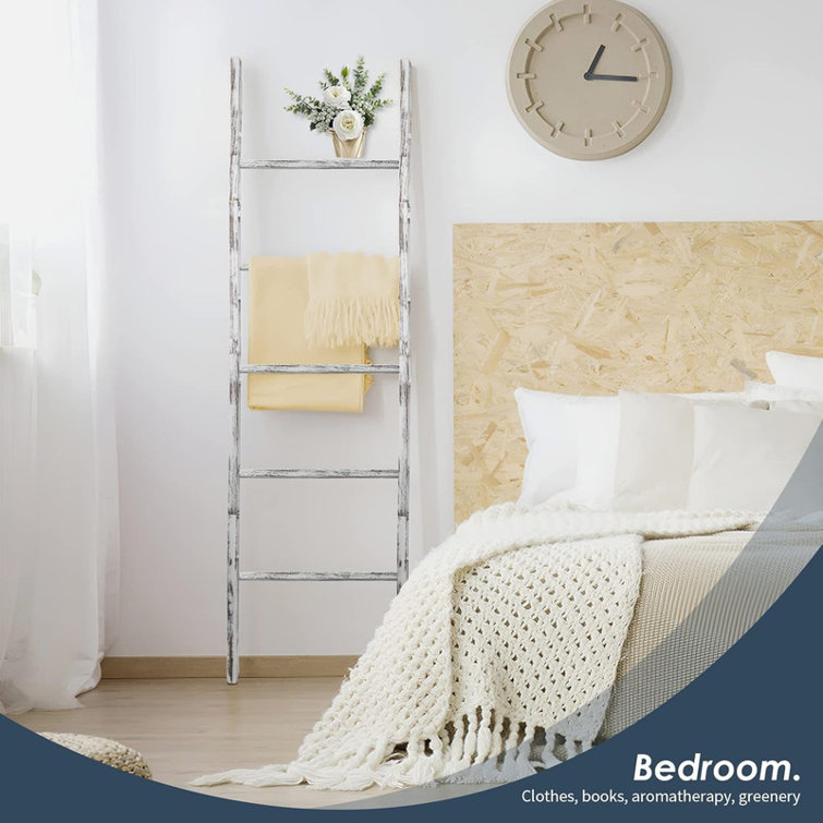 Wash White 6-Tier Wooden Blanket Ladder