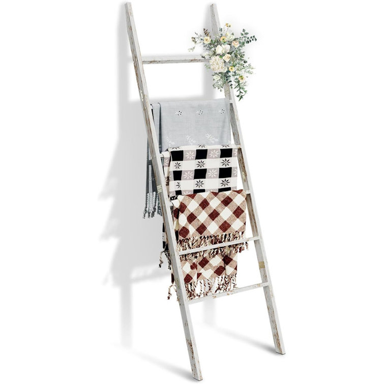 Wash White 6-Tier Wooden Blanket Ladder