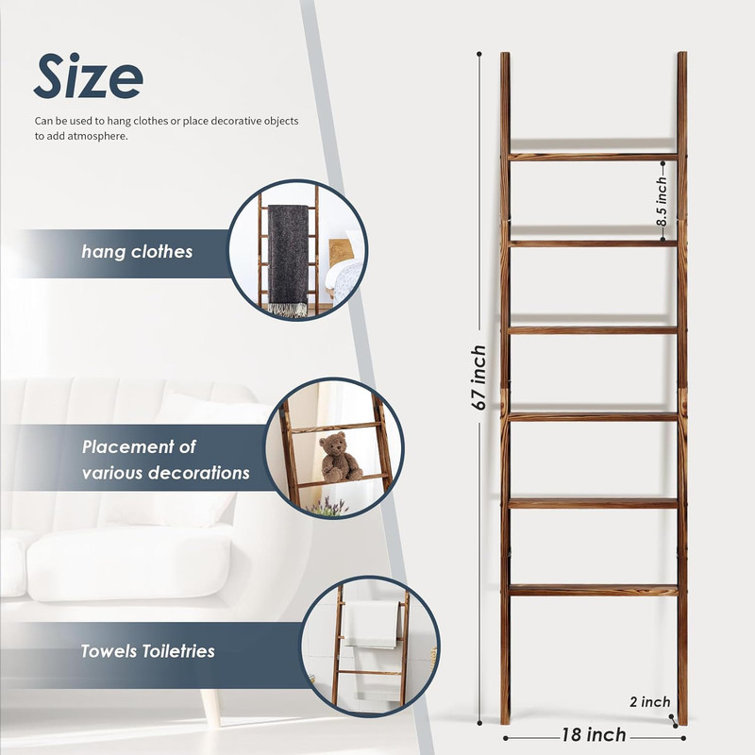 Rustic Brown 6-Tier Wooden Blanket Ladder
