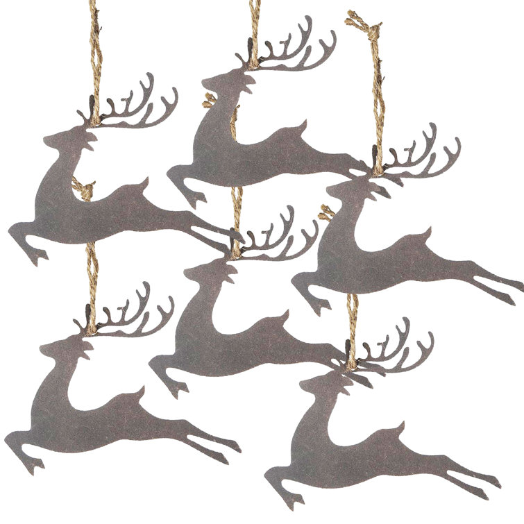 Brown Iron and Hemp Reindeer Ornament Set of 6