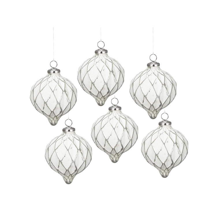 White and Silver Mercury Glass Diamond Onion Ornament Set