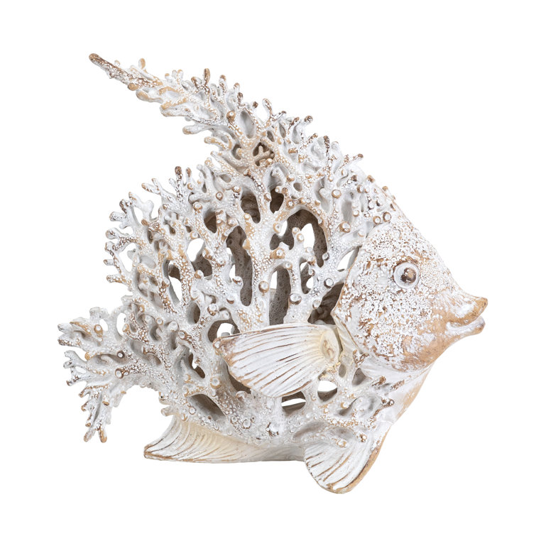 White and Beige Coral Look Resin Angelfish Figurine
