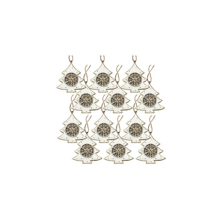 Gold and White Iron Tree Hanging Ornament Set of 12