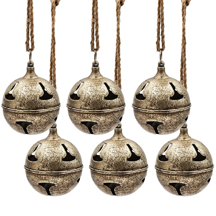 Set of 6 Silver and Gray Iron Bell Hanging Ornaments