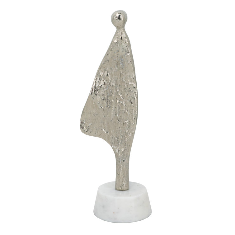 Abstract Silver Aluminum Human Figurine on Marble Stand