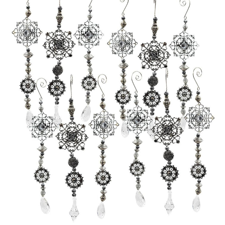 Clear and Gray Glass Snowflake Ornament Set of 12