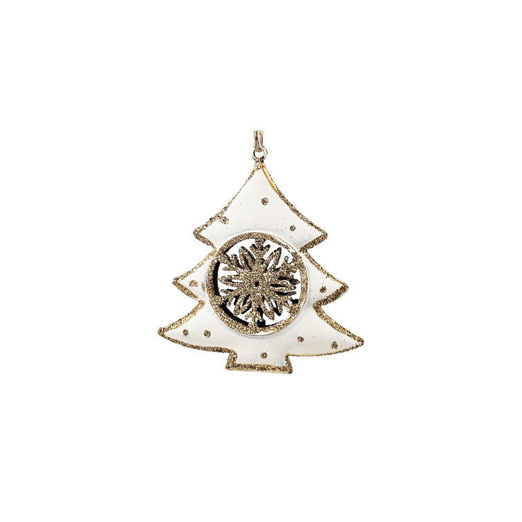 Gold and White Iron Tree Hanging Ornament Set of 12