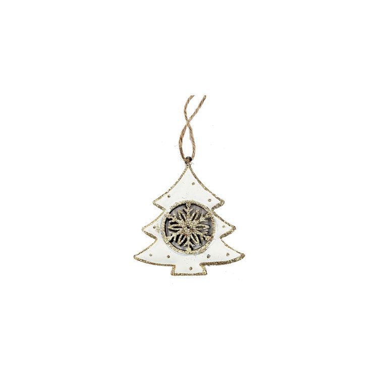 Gold and White Iron Tree Hanging Ornament Set of 12