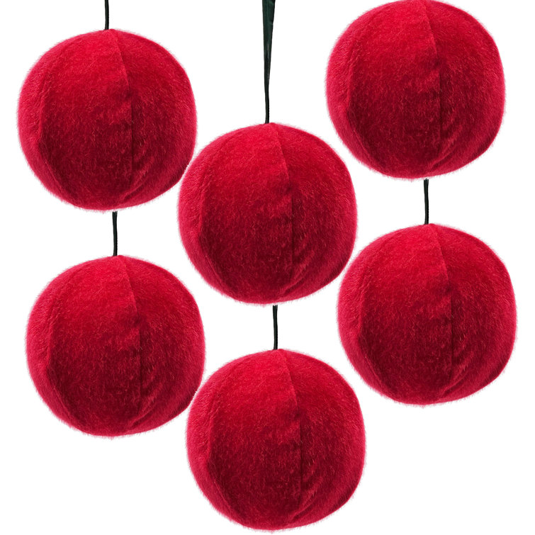 Set of 6 Red Fuzzy Polyester Hanging Ornaments