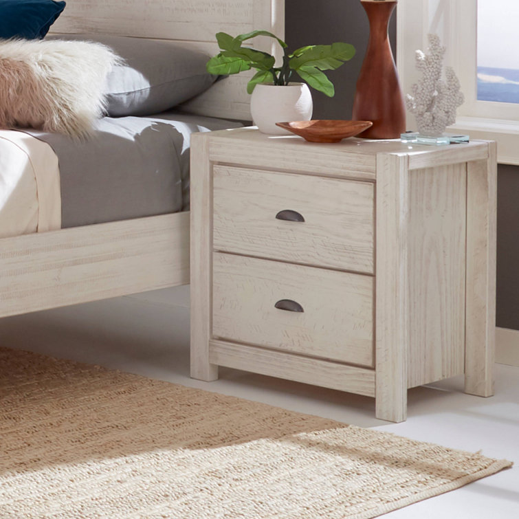 Rustic Off-White Solid Pine 2-Drawer Nightstand