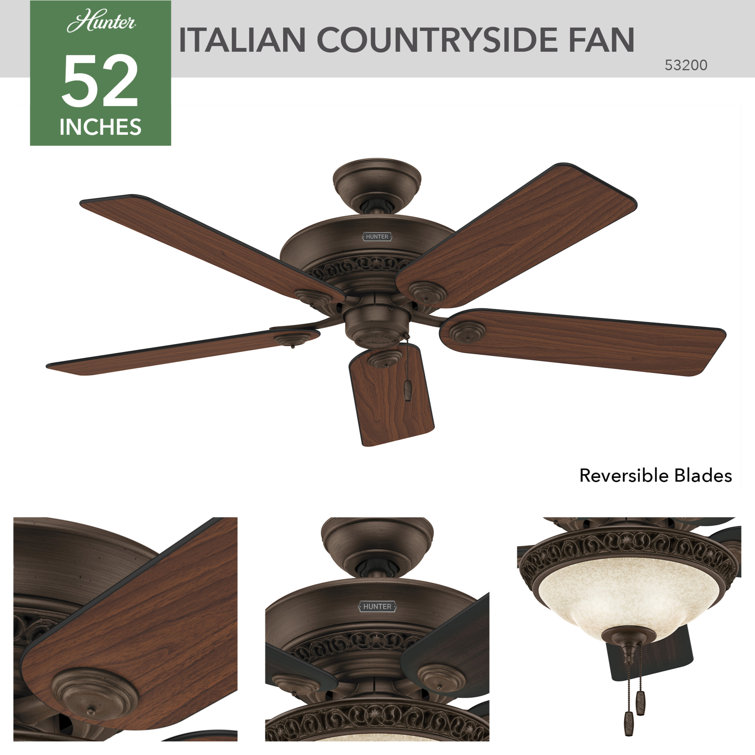 52'' Cocoa Bronze 5-Blade Ceiling Fan with Light Kit